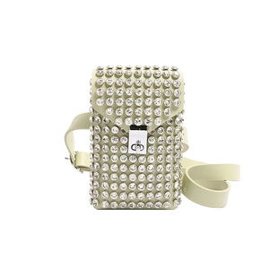 Mini borsa retrò per telefono con strass e fibbia argento in verde chiaro