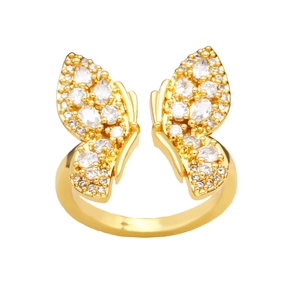 Exaggerated gold butterfly open ring with sparkling crystals for women in minimalist style