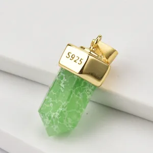 Macro view of S925 sterling silver gold-plated pendant with green marble stone texture