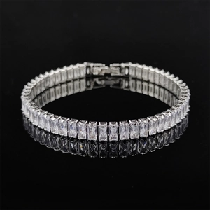 Geometric Rectangular Clear Zircon Tennis Bracelet For Women Y2K Retro Silver Tone Jewelry
