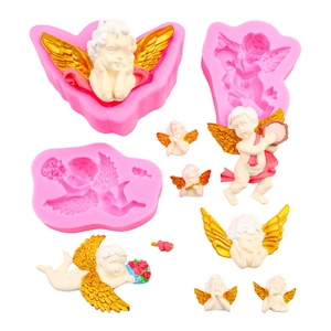 Cupid Engel Silikonform Set mit weiß-goldenen Gipsfiguren für DIY Kerzen und Seifen