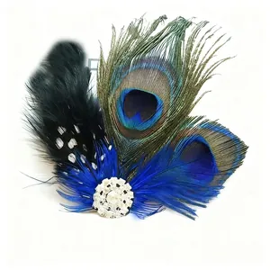 Peacock feather headband for women with diamond accents and elegant party hair accessories