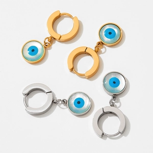 Boucles d'oreilles créoles en acier doré et argenté avec pendentif œil maléfique