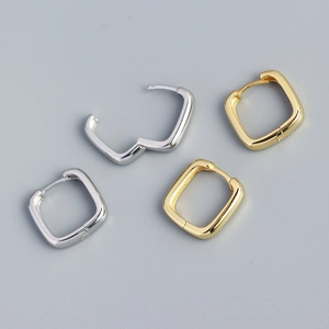 Geometric Square Hoop Earrings 925 Sterling Silver Minimalist Modern High Polish Huggie Earring For Women