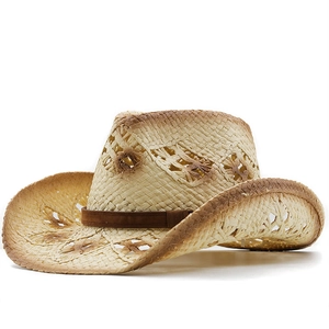 Chapeau de cowboy en paille ajouré et respirant avec ruban en cuir et large bord