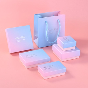 Gradient pink and blue jewelry gift box set with 'Best Wish' text for rings and necklaces
