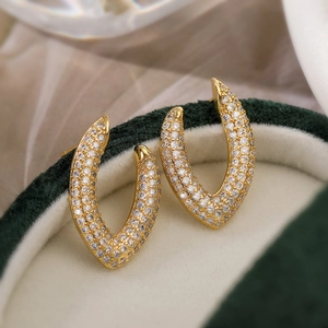 Irregular Geometric U Shaped Hoop Earrings For Women Copper Pavé AAA Cubic Zirconia Luxury Minimalist Horseshoe Style