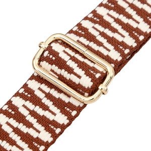 Ethnic style adjustable wide shoulder strap with brown and white geometric weave patterns
