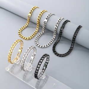 Cuban Link Chain Necklace And Bracelet Stainless Steel Hip Hop Punk Streetwear Fashion Jewelry For Men Accessory
