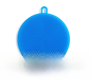 Blue silicone cleaning brush detail with integrated hanging hole for quick drying