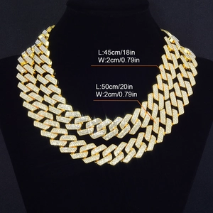20mm gold-plated Cuban link chain necklace set with sparkling iced out pavé zircons