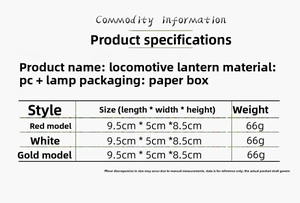Size chart showing dimensions and weight for the vintage locomotive candle lamp ornament