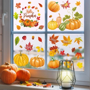 Fall static cling window stickers with pumpkin maple leaf and grateful text for home decor