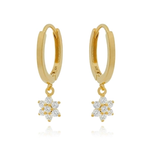 24K gold plated flower earrings with white zircon crystals and S925 sterling silver stamp