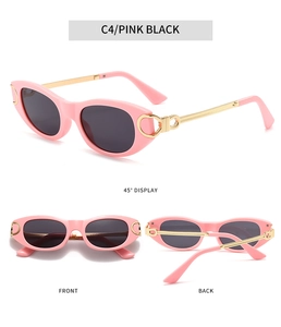 Lunettes de soleil punk roses avec verres noirs et branches en métal doré en détails