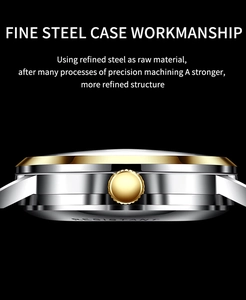 Macro view of gold and silver fine steel watch case with precision polished finish