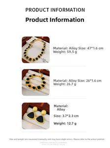 Detail view of vintage geometric jewelry set with dimensions for necklace and earrings