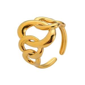 Detailed view of wide gold-plated chunky chain ring with a vintage hollow design