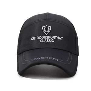 Men's summer black mesh trucker hat with white classic embroidery for sun protection