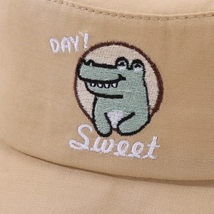 Chapeau de soleil kaki pour bébé avec broderie dinosaure vert et large bord pour l'été
