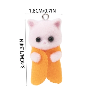 Detailed view of flocked resin cat pendant with 1.8cm width and 3.4cm height dimensions
