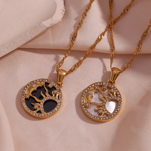 Collana Pendente Sole Luna Stella Placcato Oro 18K Acciaio Inossidabile 316L Conchiglia Zircone Gioielli Celesti Donna