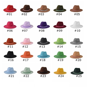 Classic wide brim fedora hats collection with chain bands in twenty five diverse colors