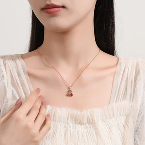 Elegant S925 sterling silver cherry pendant necklace in rose gold finish for women