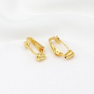 Detail of 18K gold plated earring converter with spring screw and pain-free U-shape design