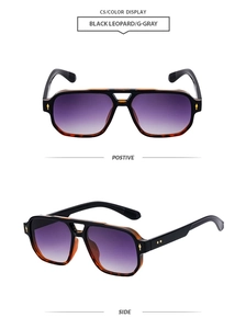 Détail de lunettes de soleil double pont avec monture léopard noir et verres dégradés