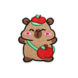 Cute capybara embroidery patch with red beret for clothing and bag decoration