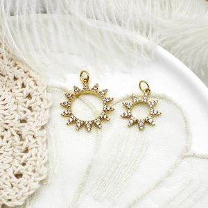 Golden sunflower pendants with micro-pave crystals for DIY jewelry making