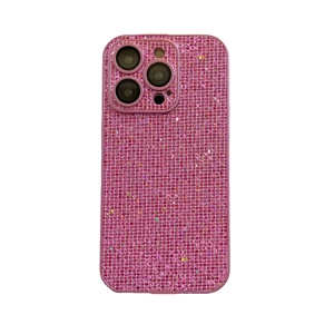 Glittery pink diamond-patterned phone case with lens protection for iPhone 17 Pro Max
