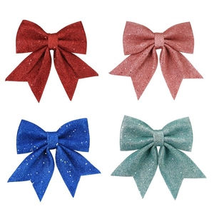 Glitter Christmas bows set in red, pink, blue, and green for festive tree decoration