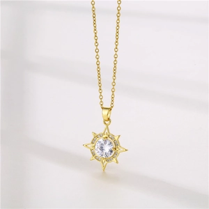 Golden stainless steel north star pendant necklace with cubic zirconia for women