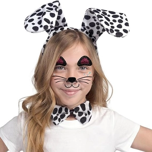Detail of Dalmatian costume set featuring spotted dog ears headband and matching bow tie