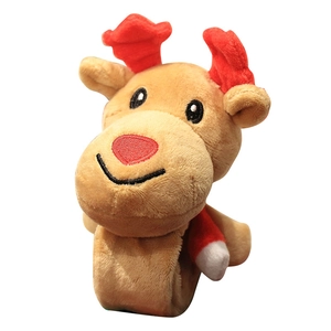 Plush Christmas reindeer slap bracelet for kids in brown and red with a scarf