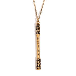 18K gold plated stainless steel Monkey King staff pendant necklace with black enamel