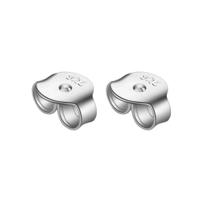 A pair of polished S925 sterling silver earring backs with 925 hallmarks on white background