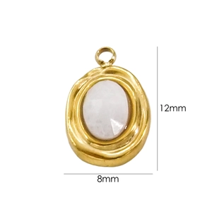 Detailed technical drawing of a 12x8mm gold-plated oval natural stone pendant charm