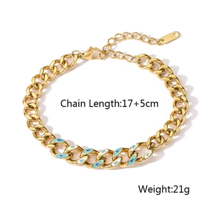 Detailed view of gold evil eye chain bracelet showing 17+5cm length and weight