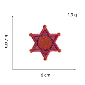 Detail view of hexagram embroidered patch with dimensions 6.7cm x 6cm for DIY apparel