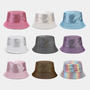 Mode Glänzend Metallisch PU Leder Anglerhut Beidseitig Tragbar Laser Pailletten Sonnenhut Für Damen Herren Outdoor Lässig Regenbogen Fischerhut