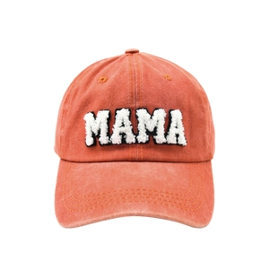Distressed vintage orange MAMA embroidery cotton baseball cap with adjustable strap