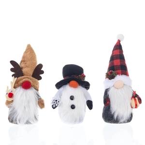 Three-piece Christmas gnome set featuring elk, snowman, and reindeer festive dolls