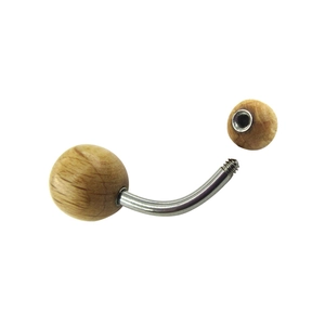 Natural Wood And Stone Belly Button Ring 316 Stainless Steel Curved Barbell Navel Piercing Minimalist Boho Body Jewelry