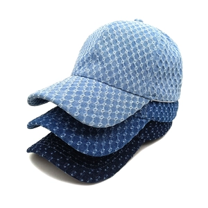 Washed Denim Baseball Cap Distressed Ripped Diamond Lattice Cotton Adjustable Sun Protection Outdoor Fashion Unisex