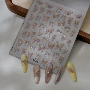 Butterfly Bowknot Nail Stickers Relief Gold Edged Holographic Laser Adhesive Nail Art Decals Waterproof DIY Manicure Decor