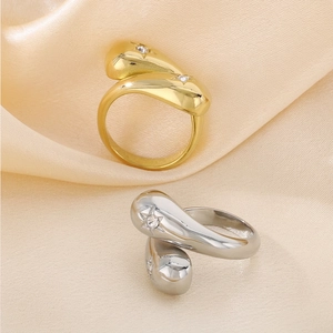 Irregular Cross Water Drop Ring Stainless Steel Rhinestone Star Inlaid High End Fashion Jewelry For Women