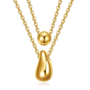 Collana a doppio strato dorata con pendente a sfera e goccia dal design minimalista